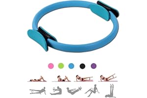 A silver Pilates magic circle with dual-grip foam handles