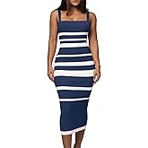 CutieLove Women's Casual Sleeveless Striped Bodycon Midi Dress Square Neck Ribbed Knit Dresses