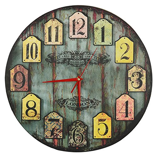 15-Large-Vintage-Wooden-Plank-Motif-w-London-Insignia-Wall-Mounted-Clock-Analog--MyGift