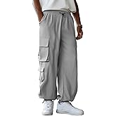 ZAFUL Men's Baggy Cargo Pants - Elastic Waist Drawstring Parachute Trousers with Pockets - Casual Street Hip Hop Style