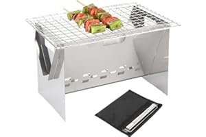 Camping Barbecue Grill – 20x15x13.5cm Foldable Stainless Steel Stove, Lightweight Portable Fire Pit, Quick Setup with Carry B