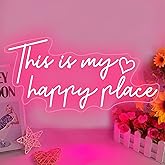 This is My Happy Place Neon Sign Pink LED Neon Sign Aesthetic Room Decor for Teen Girls Neon Light Signs for Bedroom, Salon,College Dorm, Classroom, Wedding Party Decor Gift
