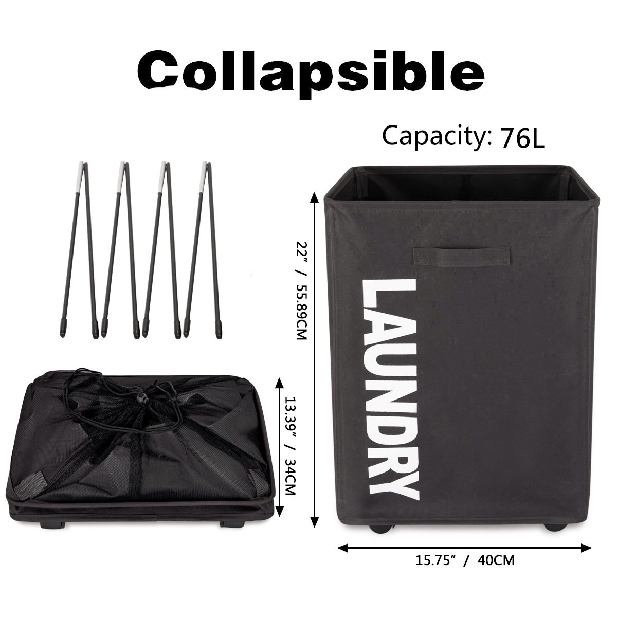 WOWLIVE Rolling Collapsible Laundry Hamper Foldable Tall Rectangular Laundry Basket with Wheels Waterproof Corner Standing Baby Home Organizer Storage Bin (Chocolate brown)