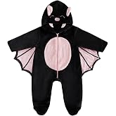 Lamuusaa Newborn Baby Girl Boy Halloween Bat Costume Fleece Hooded Footie Romper with Wings Zipper Jumpsuit Cosplay Outfit