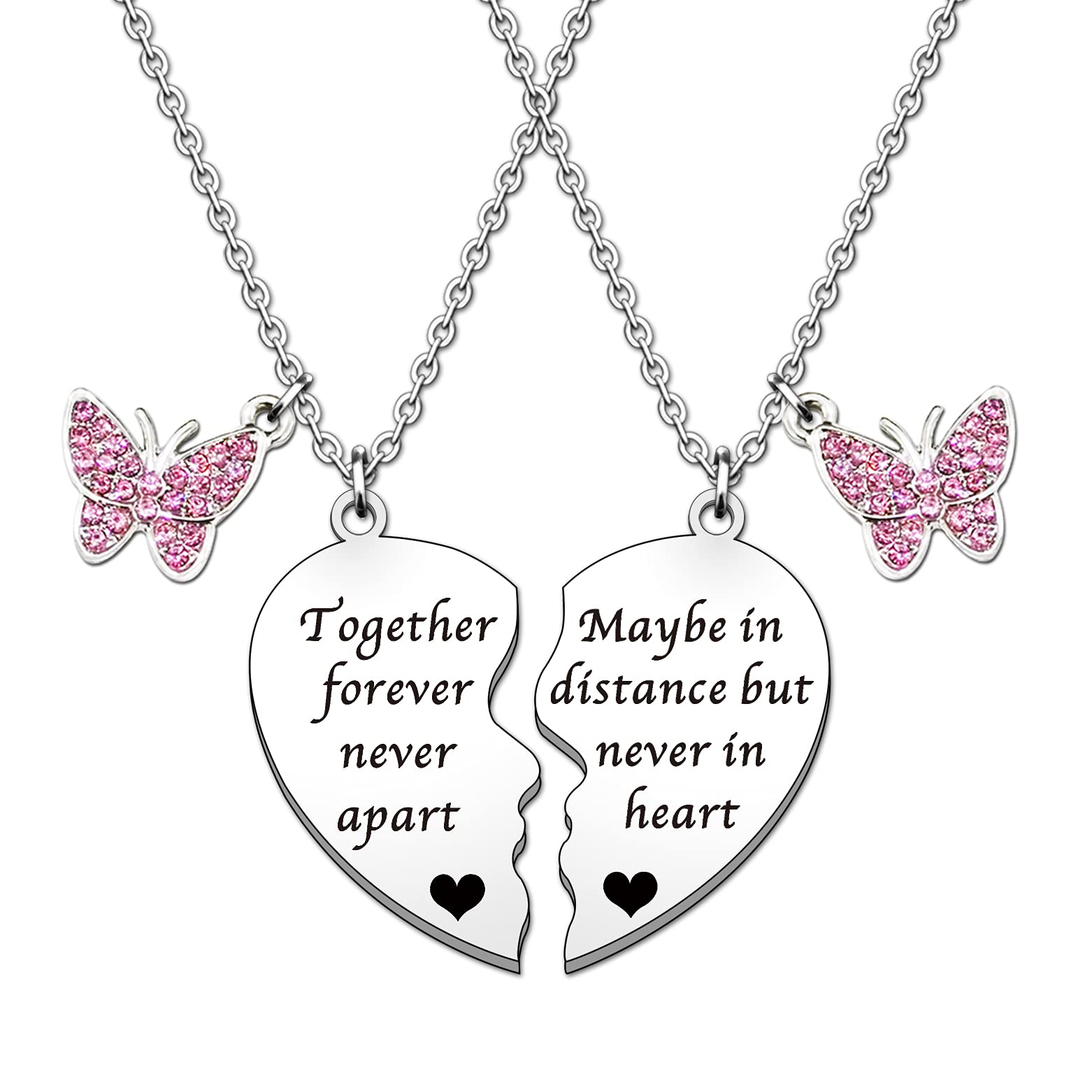 HULALA Best Friend Necklaces For 2 Girls Heart Necklace Set Gifts For Best Friends Birthday Christmas Long Distance Together Forever Never Apart Maybe In Distance But Never In Heart