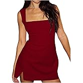 SOLY HUX Women's Summer Sleeveless Mini Dress Square Neck Split Hem Bodycon Party Club Dresses