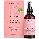 Irene Organics Organic Belly Oil for Pregnancy & Postpartum – Lightweight, Non-Greasy Stretch Mark Support Oil – Hydrating Vitamin E Bump Serum, Unscented & Pregnancy Safe