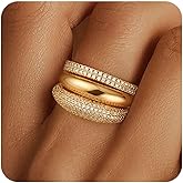 FUNEIA Stackable Gold Rings for Women Non Tarnish Chunky 14K Gold Plated Rings that Don't Tarnish Engagement Cubic Zirconia Ring Set Stack Dainty Pinky Wedding Bands Thumb Rings Gold Jewelry Size 6-11