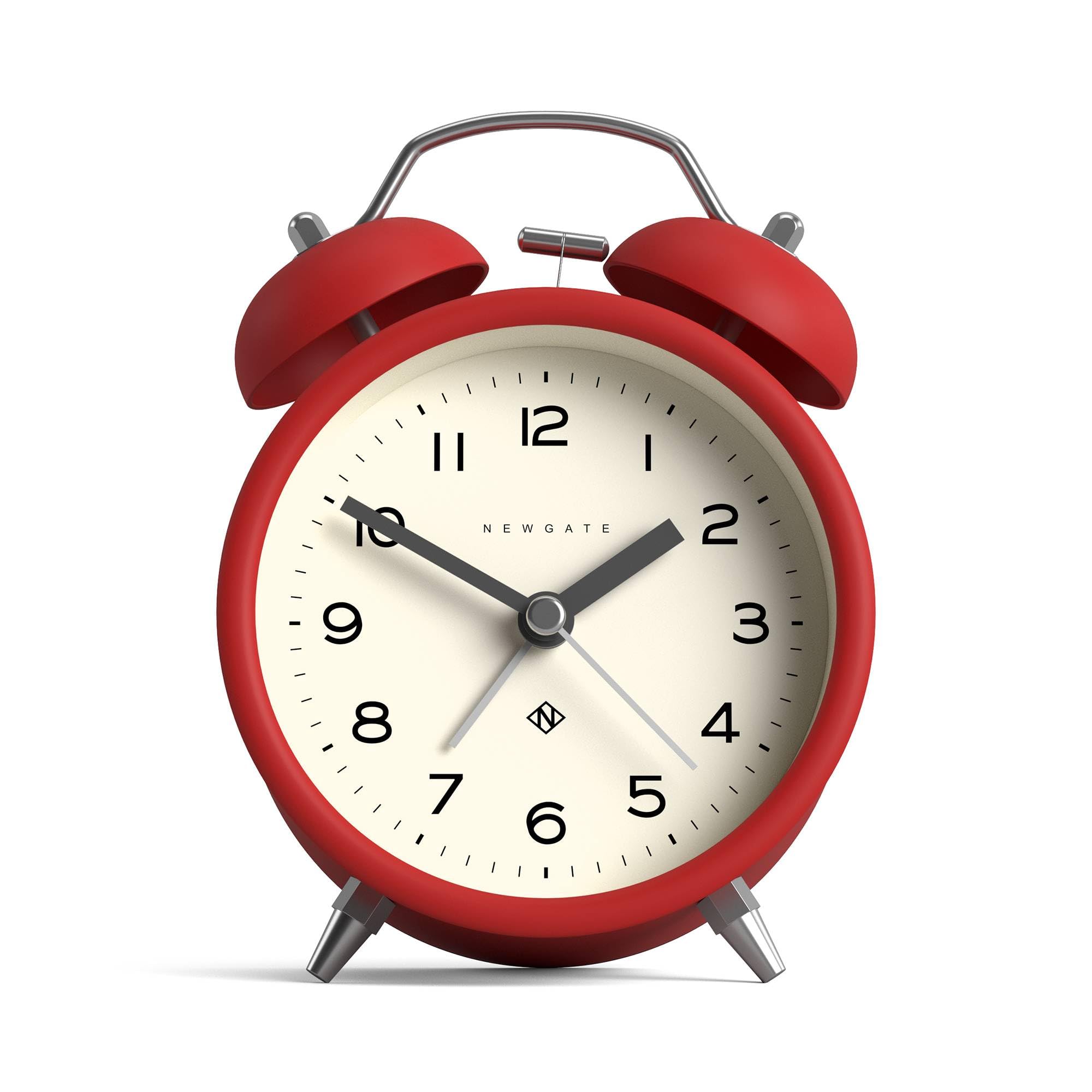 NEWGATE® Charlie Bell Echo alarm clock | Modern take on classic twin bell clock | Red | Easy to read numbers | Ideal for bedside, desk or shelf | Modern retro bedroom & office accessory
