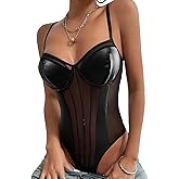 Lilosy Sexy Wireless Strappy Mesh Corset Lingerie Bodysuit Top