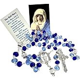 Westmon Works Hail Mary Rosary Prayer Set Blue Glass Bead Catholic Rosary with Holy Card Marian Gift for Prayer and Protection