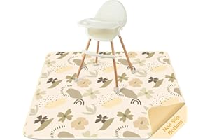 BeBeJoJo Splat Mat for Under High Chair 42 x 42 Inch Waterproof Baby Splash Mat with Non Slip Bottom Reusable Portable Highchair Mat for Floor Food Catcher for High Chair, Coffee Flowers