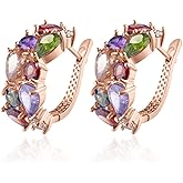 Crystal Cubic Zirconia Laminated Hoop Earrings for Women Trendy | Fashion Boutique Jewelry for Women | CZ Earrings for Women | Small Hoop Earrings