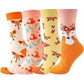 Angelteers 4 Pairs Novelty Cartoon Patterns Cotton Crew Socks for Women Adults