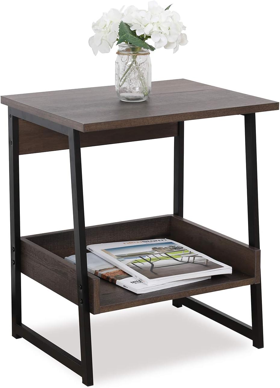 Sekey Home End Table, 2-Tier Side Table with Storage Shelf, Sturdy and Easy Assembly, Wood Look Accent Furniture with Metal Frame, Smoky Oak: Kitchen & Dining