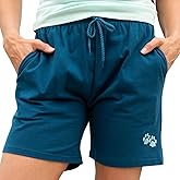 Purple Paw Women's Casual Shorts Soft Cotton Embroidered Design with Pockets Elastic Waist Gifts for Women Mom Ladies