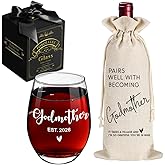 Pokolllee EST 2026 Godmother Proposal Gift for First Time Godmother, New Godmom EST 2026 Wine Glass Gift, New Godmom Pregnancy Announcement Wine Bag, Novelty Baptism Gifts