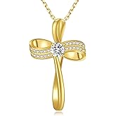 OKISIL 18K Gold Plated Cross Necklace for Women, S925 Sterling Silver Necklace for Women, Infinity Loop Pendant Jewelry with 5A Cubic Zirconia, Anniversary Birthday Christian Gifts for Women Her Wife