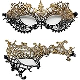 TFTSR Masquerade Masks for Women Couples & Men - Black & Gold Lace Mardi Gras & Venetian Dress Mask Adults Party Costume