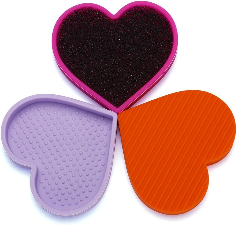 Miss Gorgeous Makeup Brush Cleaning Mat with Cleaner Sponge Tools Kit Heart Shaped Silicone Cosmetic Brush Cleaner Pad Set 3 pcs/set