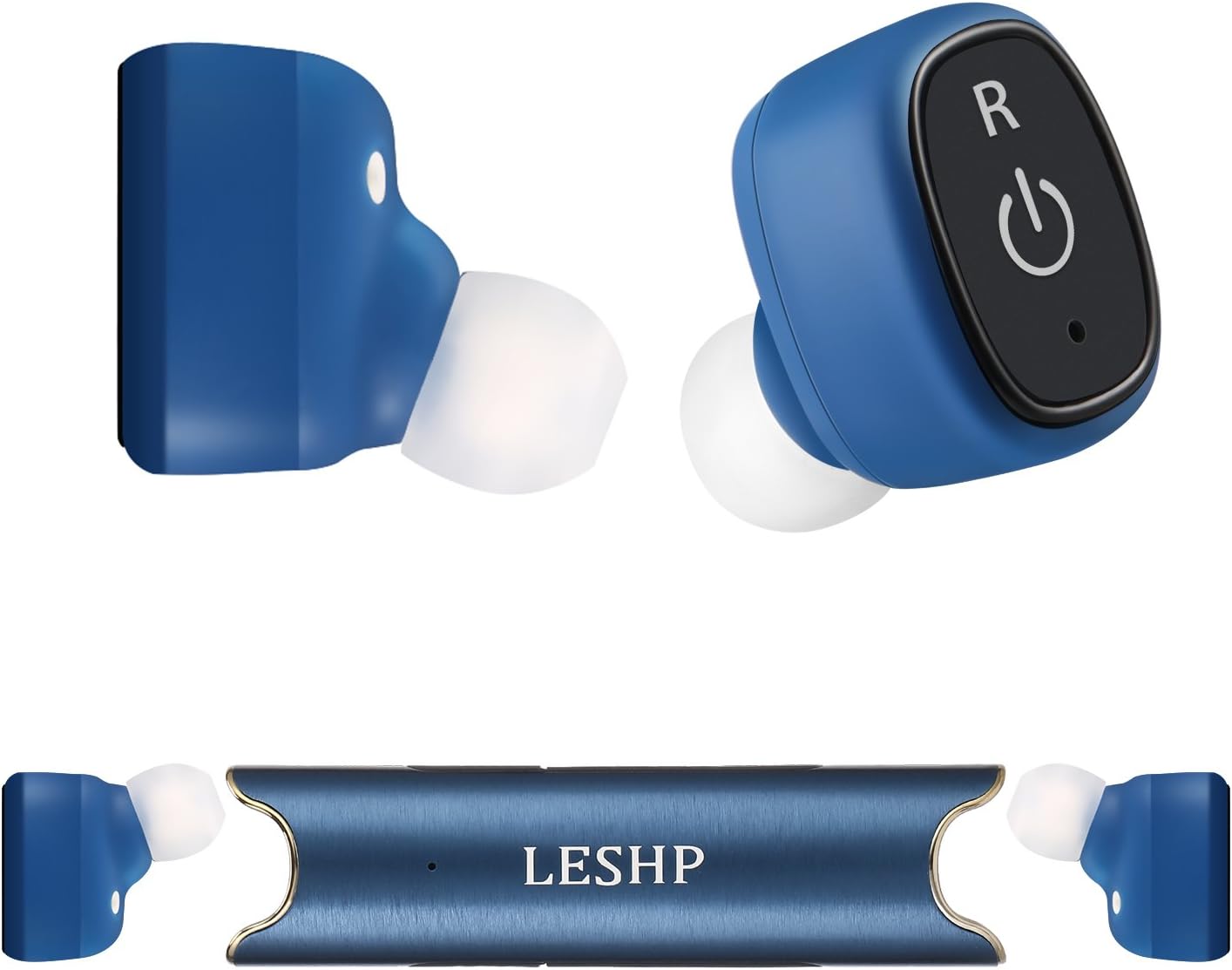 LESHP Wireless Bluetooth 4.2 Earphone IP67 Waterproof In-ear Headphones - 18 Hours of Play with 850mAh Charging station, 3 Pairs of Earplugs, Built-in Microphone, Sports Earbuds, for Smartphone (Blue)