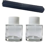 2PCS Reed Diffuser Bottles Empty, 10Pcs Reed Diffuser Stick, Aromatherapy | Diffuser Bottle Capacity 50ml (1.7oz) Diffuser Stick 3.5mm-190mm, Suitable for Home, Hotel, Restaurant, Office Aromatherapy