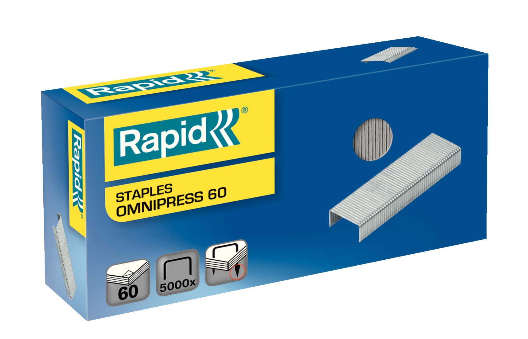Rapid Omnipress 60 Staples, For Stapling up to 60 Sheets, Use with Omnipress Staplers, Galvanised Wire, Box of 5000, 5000562