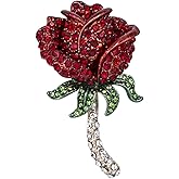 YOQUCOL Elegant Cubic Zirconia Crystal Rhinestone Red Rose Shape Brooch Pin for Women Grils