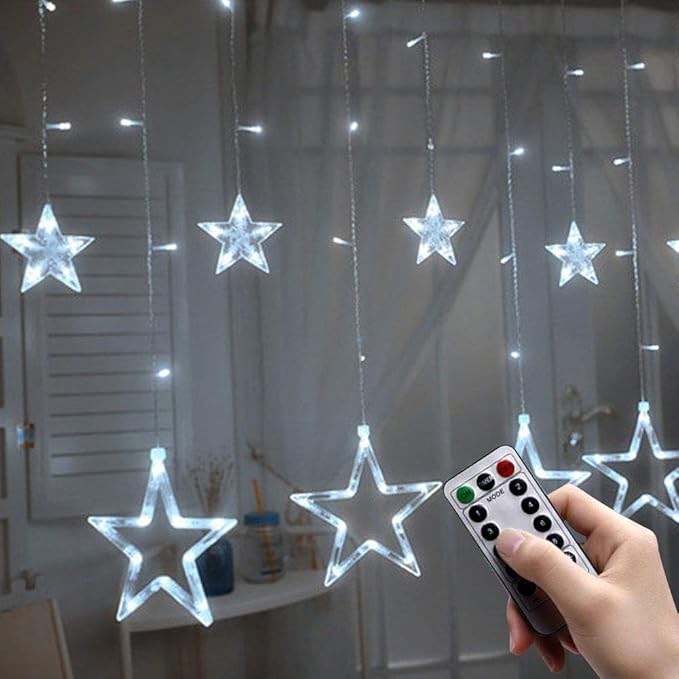 shsyue LED Star Curtain Lights, 12 Stars 138 LEDs Window