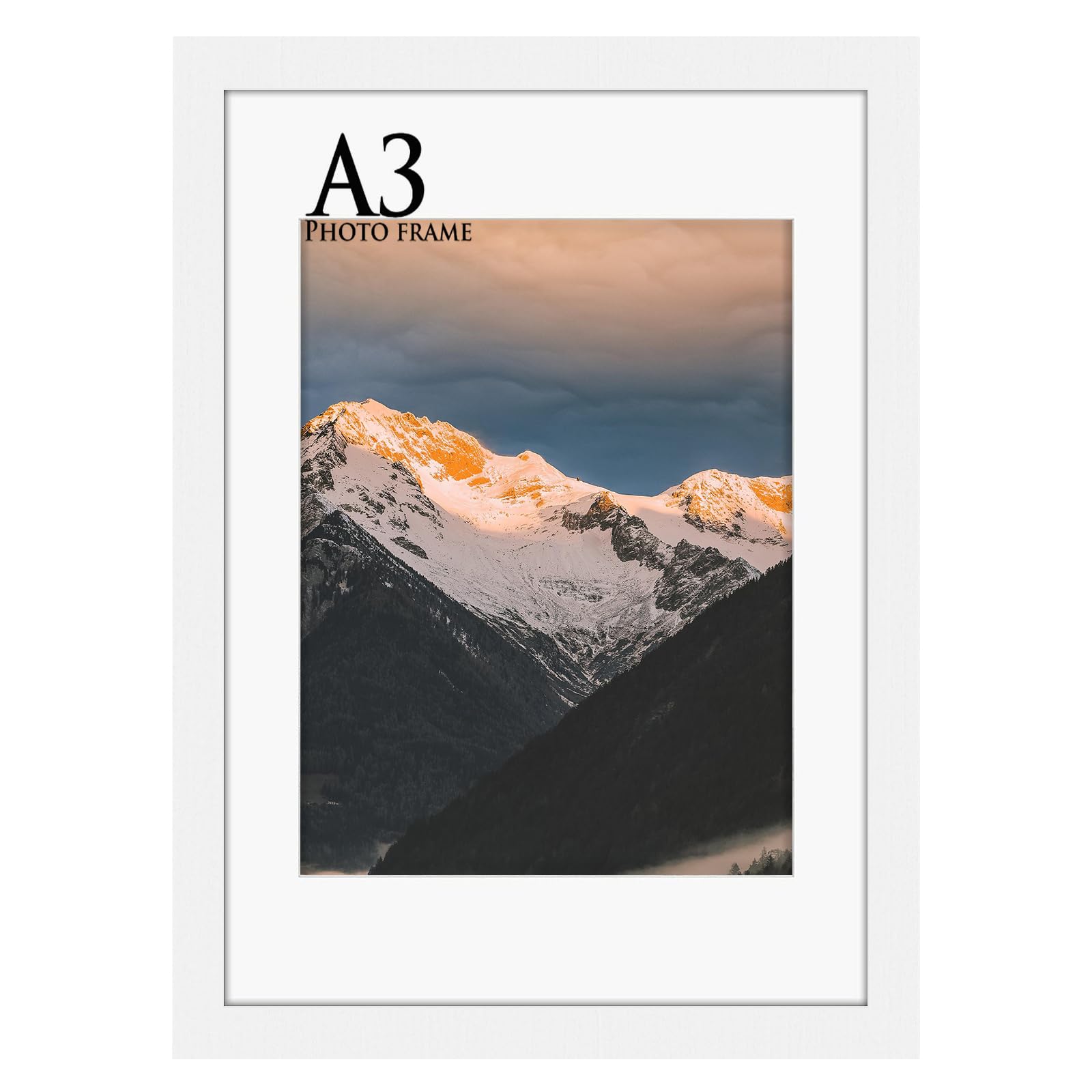 A3 White Frame, Wooden Picture Frames for 29.7x42cm Prints, with Mat & Mount, Wall Mount Vertically or Horizontally，2 Packs — image 1