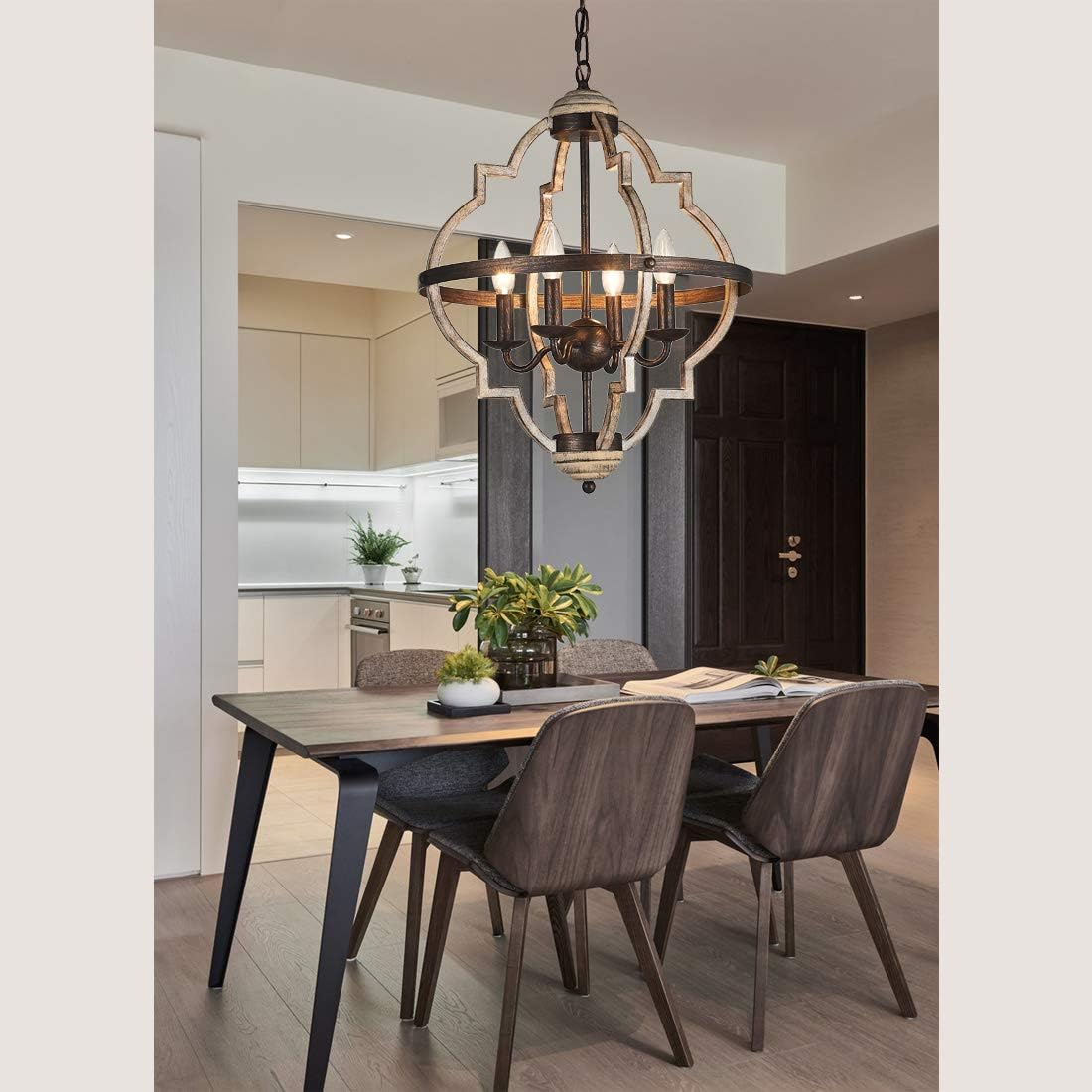 TZOE Orb 4-Light Metal Chandelier，Rustic Vintage Chandelier，Stardust Finish，Foyer Light，Adjustable Height，Dining Room Lighting Fixtures Hanging，Living Room Light，Kitchen Chandelier UL Listed - - 