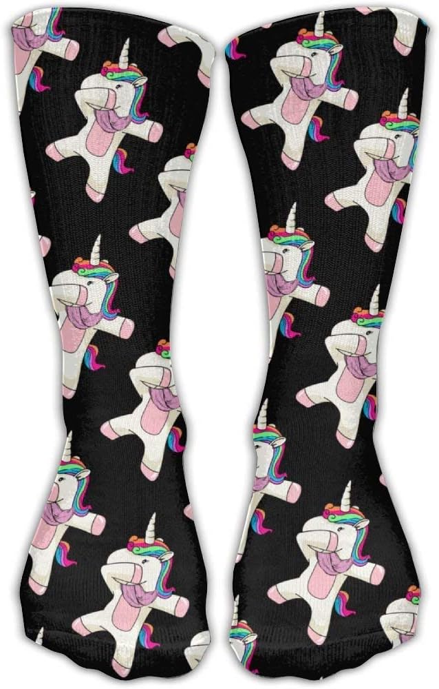 SARA NELL Cute Funny Dabbing Unicorn Rainbow Hair Black Classics Personalized Socks Sport Athletic Stockings 30cm Long Sock For Men