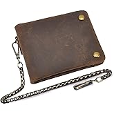 Le'aokuu Mens Genuine Crazy Horse Leather Cowhide Bifold Card Case Purse Wallet Snap Button