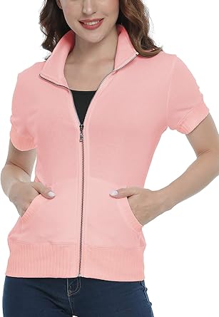 women's short sleeve zipper hoodie