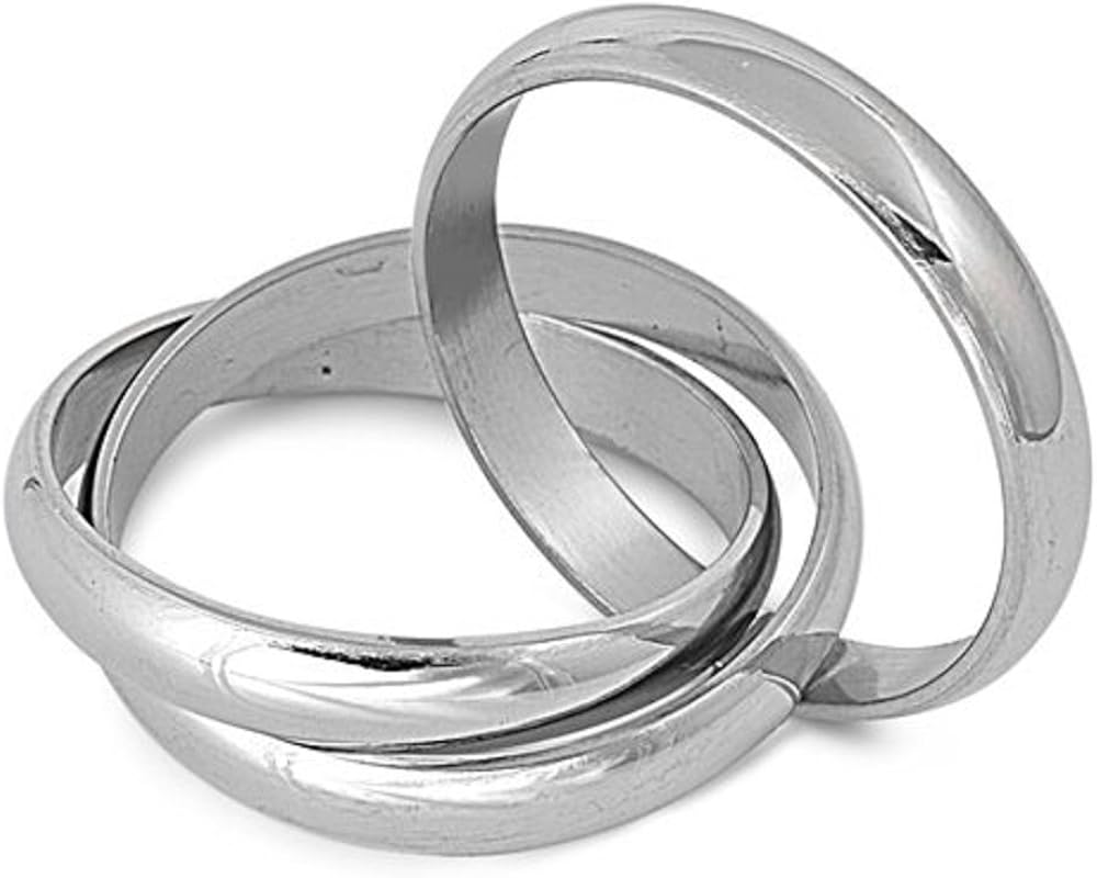 Silver Tone Interlocked Rolling Rings Stainless Steel Band