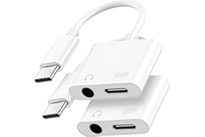 Aux to USB C 3.5mm Headphone and Charger Adapter, 2 Pack Audio Jack Headphone Jack Adapter, 2-in-1 3.5mm to USB C to Aux Adap