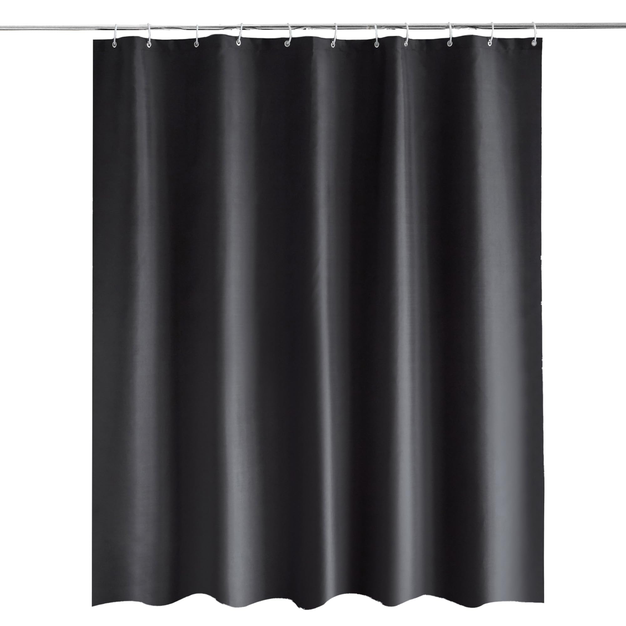 Trimming Shop Black Shower Curtain - Polyester Fabric Bathroom Curtain, Waterproof & Mould Resistant, With 12 Hooks, Washable 180x200cm Long Shower Liner, Blackout Design for Stylish Bathroom