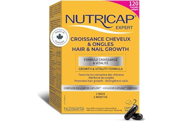 Nutricap Expert Hair & Nail Growth - Made In Canada - Biotin, Walnut Oil, Vitamin B3 - Hair Growth, Strengthens Nails - 2 Mon