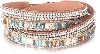 Fesciory Women Multi-Layer Leather Wrap Bracelet Handmade Wristband Braided Rope Cuff Bangle with Magnetic Buckle Jewelry