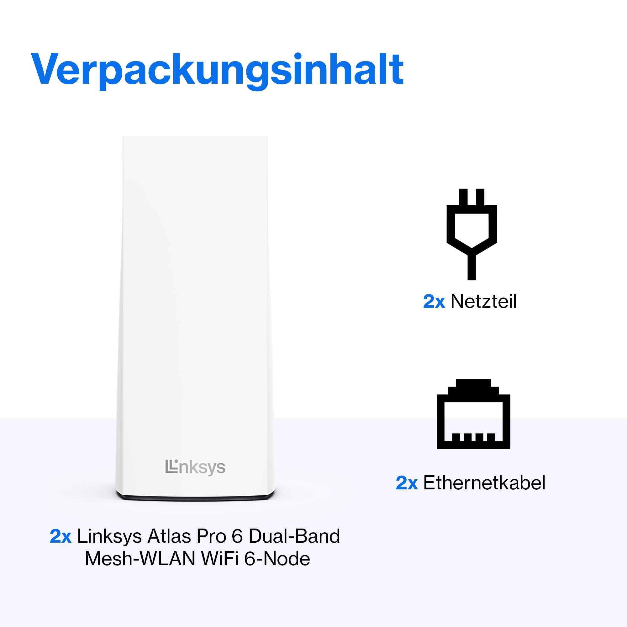 Linksys Atlas Pro 6 Velop Dual-Band Mesh WiFi 6 System (AX5400) WiFi Router with up to 500 m² Wireless Coverage, 4 Times Faster for More Than 60 Devices - Pack of 2, White