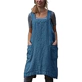 Amlztr Women's Pinafore Apron Cross Back Apron with Pockets Cotton Linen Apron Dress Plus Size