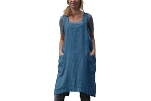Amlztr Women's Pinafore Apron Cross Back Apron with Pockets Cotton Linen Apron Dress Plus Size