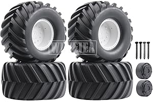 WLYEJEA 4PCS 1/10 Scale RC Monster Truck Rubber Tire w/12mm Hex Plastic Wheel Rim 133mm/73mm Rubber Rocks Tyres Set Fit for 1