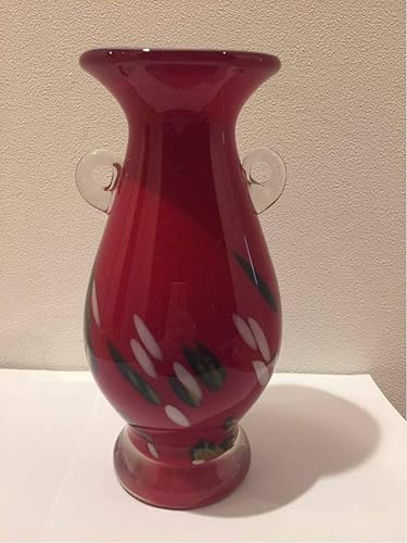 Amazon Co Jp 昭和レトロ 花瓶 花器 フラワーベース 赤色朱色紅色 レッド 流れ水玉模様 レトロガラス 工芸ガラス ガラス工芸 美術品 アンティーク ホビー