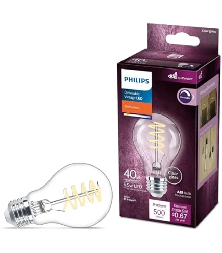 Philips LED Vintage Flicker-Free Amber Spiral A19, Dimmable