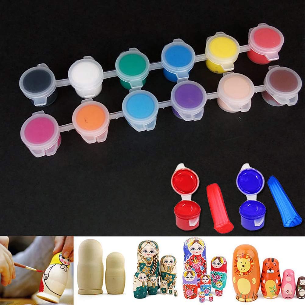 Steellwingsf Painting Pigment 12 Colors Acrylic Painting Pigment with Paint Brush Set DIY Art Craft Drawing Tools for Kids,Students,Starter