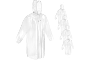 Mindful Design Rain Ponchos with Drawstring Hood (4 Pack) Disposable Emergency Clear Poncho for Adults
