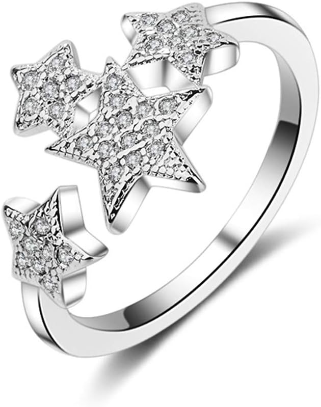Orris Cute Sterling Silver Diamond Mounted Crystal Adjustable Free Size Open Ring for Women Girls