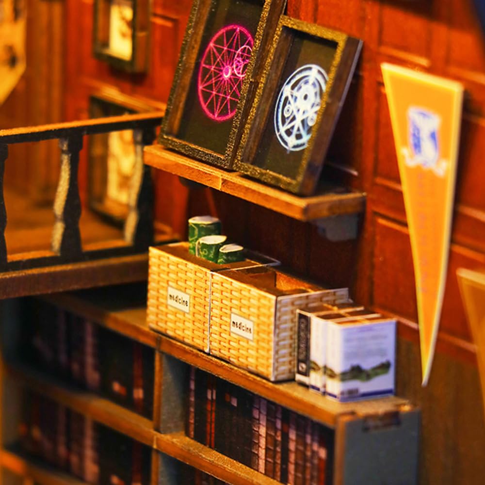 DIY Book Nook Kit, DIY Dollhouse Booknook, 3D Wooden Puzzle Booknook Miniature Kit with LED Light, DIY Dollhouse Miniature Kit (M2311)