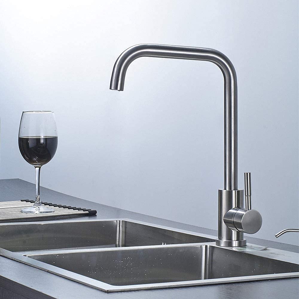 Kitchen Sink Mixer Taps,HOMGEN Professional Stainless Steel Kitchen Sink Tap 360° Swivel Right Angle Bend Design Kitchen Mixer Taps with 2 Flexible Hoses for Kitchen Bathroom etc.